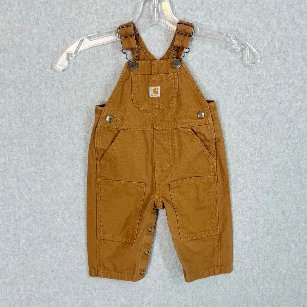 Carhartt Canvas Bib Overalls Size 6 mos. Double Knee Snap Crotch Play Mini Me